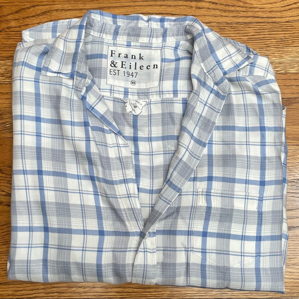 Frank & Eileen Blue Plaid Button Up Blouse